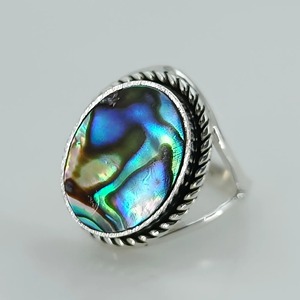 Bague Cocktail en Coquille d'Ormeau, Argent Sterling, Coquille de Paua Naturelle Ovale, Bijou Fait Main, Sertissage Clos, Cadeau pour Elle, Jeweltech - Product Image 5