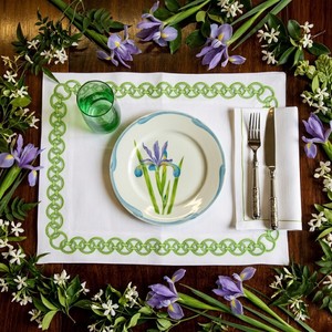 Premium White Cotton <b>Placemats</b> with Embroidered Chain Border, Modern Table Setting Decor, Luxury Wedding & Housewarming Gift - Product Image 1