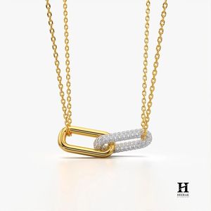 Pendentif diamant double lien moderne en or 14 carats, collier minimaliste, bijoux fins - Product Image 6