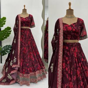 Georgette salwar kameez lehenga choli ตาข่ายปักลายผีเสื้อตาข่ายแฟนซีสำหรับอินเดีย - Product Image 1