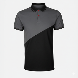 Polo pour homme à blocs de couleur, manches courtes, tricoté, décontracté, design uni, col contrastant noir et turquoise - Product Image 2
