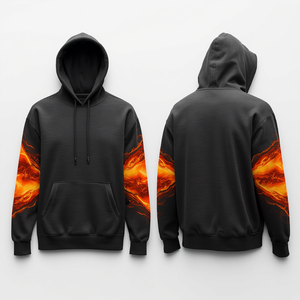 Luxury Men's Charcoal Heavyweight Flare Graphic Hoodie Premium Cotton Pullover with Bold Modern Gradient Artwork Design - Product Image 3