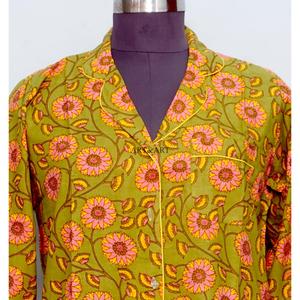 Ensemble robe moulante bohème en coton pour femme, longueur genou, avec chemise imprimée florale, taille naturelle, boutons tissés, nettoyage à sec - Product Image 3