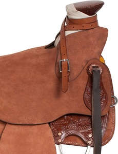 Sillín de caballo de cuero occidental con juego de tachuelas a juego, calidad prémium, de barril de cuero genuino, inglés, de carreras - Product Image 5