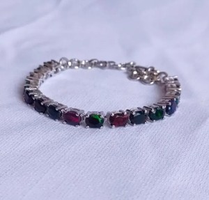 Black Opal Stone <b>Charm</b> Bracelet in Sterling <b>Silver</b> White Gold Plated Luxury Wedding Jewelry Gift for Women - Product Image 3