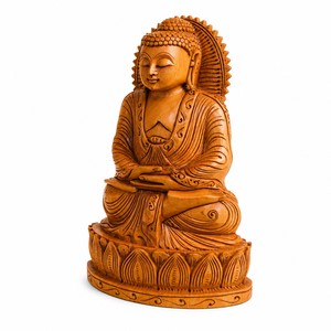 Estatua de Buda de Madera Hecha a Mano |   Escultura de Buda Meditando para Decoración de Oficina en Casa, Decoración de Meditación, Diwali, Boda, Diseño Zen Asiático - Product Image 3