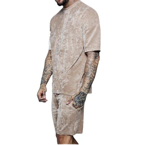 Conjunto de Camiseta y Pantalones Cortos de Felpa Transpirable, Holgado y de Gran Tamaño, 100% Lana, Estilo Formal, Hombros Caídos, para Gimnasio, Entrenamiento, Verano, para Hombre - Product Image 1