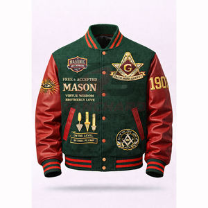 Chaqueta Universitaria Personalizada de Estilo Masónico – Cuerpo de Lana Premium con Mangas de Cuero PU y Símbolos Bordados - Product Image 1