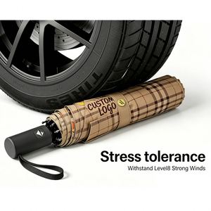 Paraguas Moderno de Viaje con Rayas en Cuadrícula, Automático, Plegable en Tres Partes, Resistente a la Lluvia, con Revestimiento Negro Anti-UV, Logotipo Personalizado OEM - Product Image 3