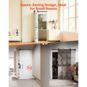 Porta Scorrevole Pieghevole in Vetro Temperato MDF Salvaspazio 36'' X 84'' con Kit Hardware per Armadio Incluso - Product Image 3