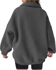 Pull ample à manches longues en tissu éponge avec fermeture éclair, anti-boulochage, pour l'hiver/l'automne/le printemps, avec logo frontal pour femme - Product Image 4