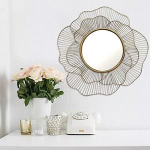 <b>Gold</b> Metal Flower Shaped Decorative Wall <b>Mirror</b> | Elegant Round Sunburst Style <b>Mirror</b> for Home Living Room Bedroom Entryway Wall - Product Image 4