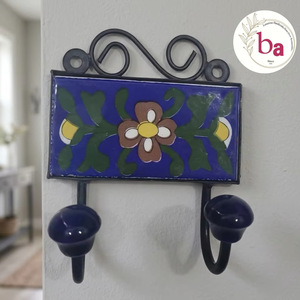 Crochet mural en céramique artisanal motif floral style vintage 1 crochet écologique réglable étanche auto-adhésif - Product Image 1
