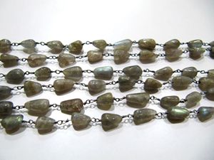 Natural Labradorite Plain Drop 5x10mm Wire Wrapped Beaded <b>Rosary</b> Chain - Product Image 4
