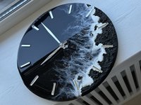 Jam Dinding Resin Epoksi Hitam Buatan Tangan Bertekstur Gelombang Laut Bulat Jam Gantung Modern Mewah Dekorasi Rumah Ruang Tamu Seni