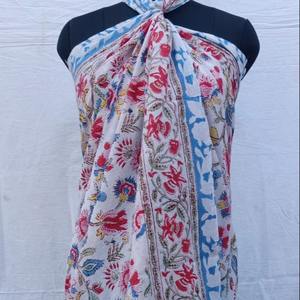 Pareo Sarong Floral de Algodón Reversible con Estampado a Mano, Ecológico, Hermoso y Sexy para la Playa, Venta al por Mayor - Product Image 3