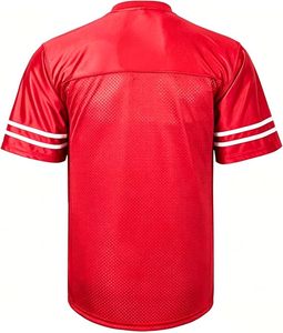 เสื้อฟุตบอลอเมริกันชายสีแดง คอวี แขนสั้น ผ้าตาข่ายโพลีเอสเตอร์ ระบายอากาศได้ดี ทรงปกติ พิมพ์ลายแบบซับลิเมชั่น ปรับแต่งได้สำหรับทีม - Product Image 3