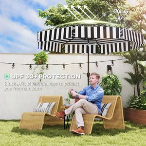 Ombrellone da Esterno 3M (8.6FT) con Protezione UPF 30+, Tavolo Ventilato a 2 Livelli per Palestra, Portico, Patio, 8 Stecche, Manovella Inclinabile - Product Image 5