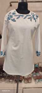 White Embroidered 100% Cotton Summer <strong>Kurti</strong> <strong>Women</strong> Long Sleeve Traditional Top Elegant Ethnic Dress <strong>for</strong> Office Casual Wear - Product Image 1