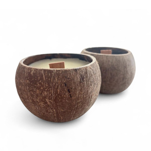 Rustic <b>candle</b> in coconut shell container handcrafted <b>candles</b> holiday decor housewarming gift <b>set</b> - Product Image 1