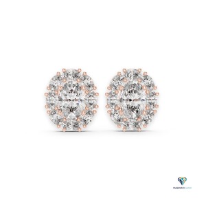 ต่างหูเพชรทรงรี 1.69 กะรัต แบบ Halo Stud ผลิตในห้องปฏิบัติการ ตัวเรือนทองคำแท้ 14K ต่างหูแบบคลัสเตอร์คลาสสิกสำหรับผู้หญิง เครื่องประดับอันหรูหรา - Product Image 1