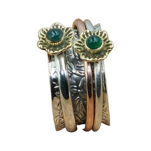 Natural Green Onyx <b>Spinner</b> Ring | 925 Sterling Silver Handmade Hammered <b>Fidget</b> Ring with Brass & Copper | Thumb Ring Jewelry - Product Image 1