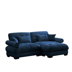 Modern Oversize 2-Seater Velvet <b>Sofa</b> with Ottoman Bolster Armrests Waist <b>Pillow</b> Throw <b>Pillows</b> for Living Room - Product Image 6