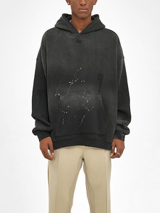 Sudadera con capucha unisex extragrande negra de felpa francesa de poliéster/algodón, antiencogimiento, estilo holgado, con efecto pintura salpicada y bolsillo canguro. - Product Image 4