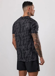 Men's Geometric <b>Pattern</b> Quick Dry Sporty T-Shirt Short Sleeve O-Neck Slim Fit Polyester <b>Knitted</b> Workout Top - Product Image 3