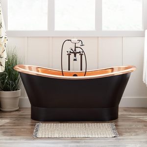 Bañera independiente de lujo de 70 pulgadas, de cobre negro antiguo, con pedestal doble para bañera tipo slipper, con desagüe y rebosadero - Product Image 1