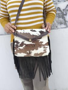 Nuevo diseñador de cuero de piel de vaca bolso con flecos Sling Fringe Bags Gypsy elegante Vintage Hair on Hide Bags para mujeres - Product Image 5