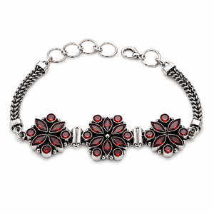 Wholesale Price Offer Antique Silver Plated Brass Beaded <b>Red</b> Cubic Zirconia Flower Cluster Trendy Women's Anniversary <b>Bracelet</b> - Product Image 1