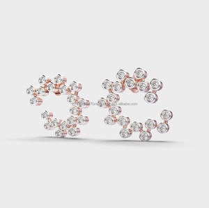 Diamond Bubble Circle Hoop <b>Earrings</b> Two Tone Gold Bezel <b>Set</b> Round Diamond Fine Jewelry For Women - Product Image 5