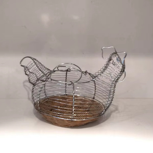 Vintage French Wire <b>Egg</b> <b>Basket</b>: Rooster Design, Farmhouse Decor - Product Image 1