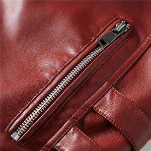 Veste d'hiver en cuir rouge de qualité supérieure pour homme Silo Sports, style vintage, longueur régulière, veste de moto, col large, multi-poches - Product Image 6