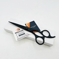 Ciseaux de barbier professionnels de haute qualité pour droitiers en acier inoxydable noir mat avec fonction de coupe, logo personnalisé et emballage