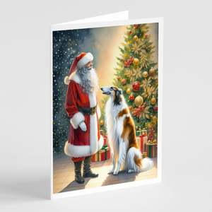Whimsical A7 Tamaño 5x7 Tarjetas de notas en blanco Borzoi y Santa Claus Tarjeta de felicitación Paquete de 8 con sobres - Product Image 1
