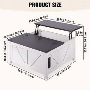 Tavolino da Caffè Quadrato Stile Rustico da 36 Pollici con Piano Sollevabile e Presa di Corrente Integrata, Tavolo da Cocktail in Legno per Soggiorno - Product Image 6