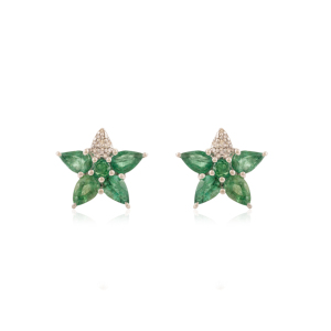 High Quality Natural Emerald & Diamond Star Shape 925 Solid <b>Silver</b> <b>Stud</b> <b>Earrings</b> For Women's Wedding Party Wear Accessories - Product Image 1