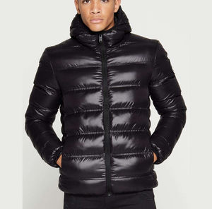 Chaqueta Acolchada de Invierno para Hombre, Personalizada por el Fabricante, Brillante, con Capucha, Gruesa, Negra, Tipo Burbuja - Product Image 1