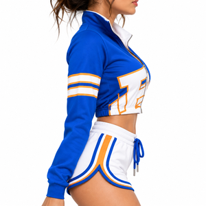 Ensemble sportif 4 pièces pour femme : haut court à manches longues et short au-dessus du genou, motif lettres imprimées, vêtements de sport respirants en maille - Product Image 3