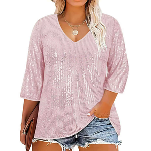 Women's Gothic Style V Neck T-Shirt Plus Size Loose Crop <b>Top</b> with Long Sleeves and Summer Street Fashion - Product Image 3