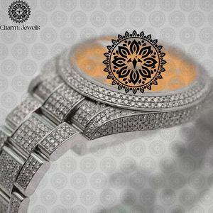Montre de luxe pour homme Charm_Jewells en acier inoxydable, cadran analogique 40 mm, lunette sertie de diamants, verre cristal, mouvement mécanique, étanche 10 bars - Product Image 2