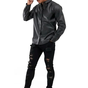 Camisa Casual de Cuero 100% para Hombre, Nuevo Diseño, Transpirable, Resistente al Viento, Antibacteriana, Ecológica, Cierre con Botones de Cuerno, Color Sólido - Product Image 4