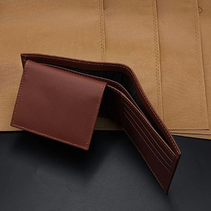 Brown Leather Men Wallet Bifold <b>Mesh</b> <b>Window</b> Double ID Holder Gift Casual Minimalist Male Pocket Side Flip Card Slot Custom OEM - Product Image 4