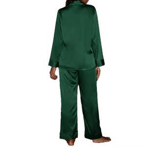 Custom High Quality Women's Elegant Sleepwear Set Breathable Satin <b>Pyjamas</b> 2pcs Long Sleeves Turn Collar Elastic Waist Closure - Product Image 5
