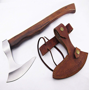 Hacha artesanal forjada de acero J2 de grado industrial, mango de madera, espiga completa, 19 pulgadas, hacha de supervivencia con funda de cuero. - Product Image 5