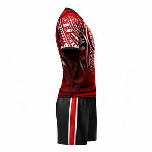 <b>Hot</b> Selling <b>Red</b> Soccer Jersey Set Custom Short Sleeve Outdoor Printed Mesh Quick Dry Breathable Men Polyester Crew neck - Product Image 4