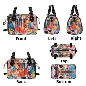 Sac de bowling pour femme en cuir PU imprimé, sac à bandoulière tendance avec deux poignées, fermeture éclair, sac à main pour usage quotidien - Product Image 1