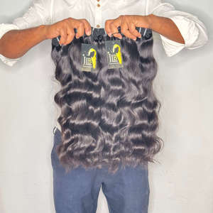 Cabello Indio de Doble Trama, Extensiones de Cabello Humano Natural Liso y Rizado al por Mayor, Paquetes de Cabello Humano Ondulado de Templo con Cutícula Alineada - Product Image 1